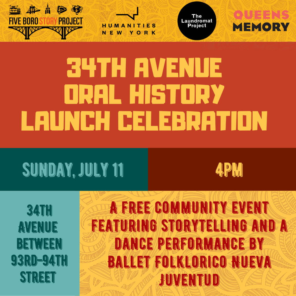 Flyer for the 34th Avenue Oral History Launch Celebration
